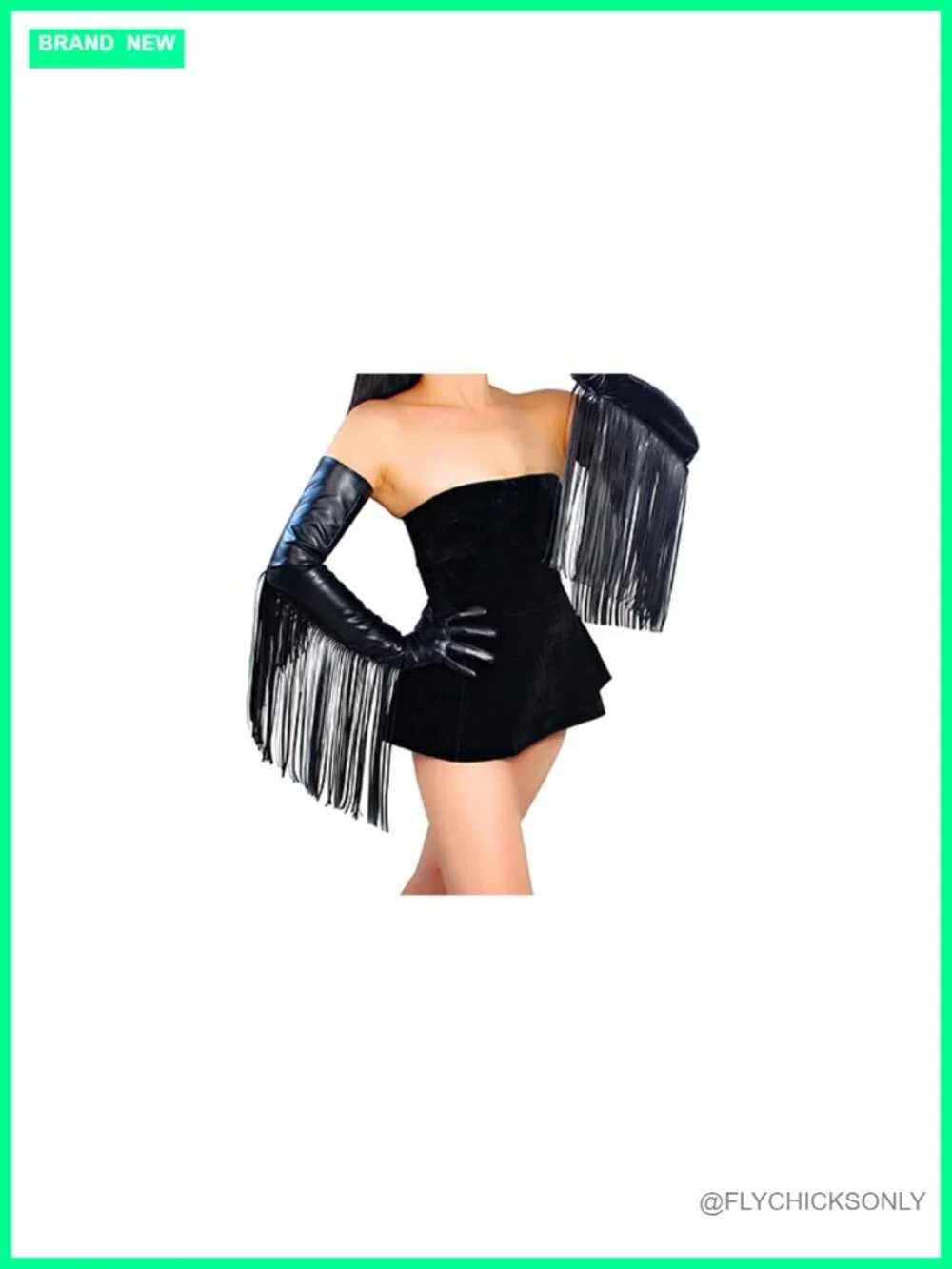 Women Faux Leather Long Fringe Tassel Gloves 28 Inch Costume Opera